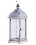 Pikkukuva 1 / 8: Kynttilälyhty valkoinen lasia metallia 47 cm perinteinen rustiikkinen retro tyyli