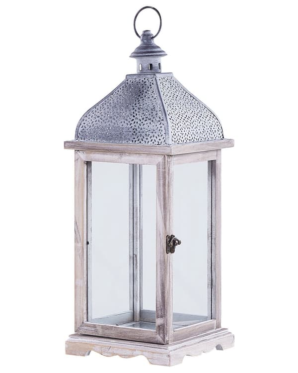 Kynttilälyhty valkoinen lasia metallia 47 cm perinteinen rustiikkinen retro tyyli