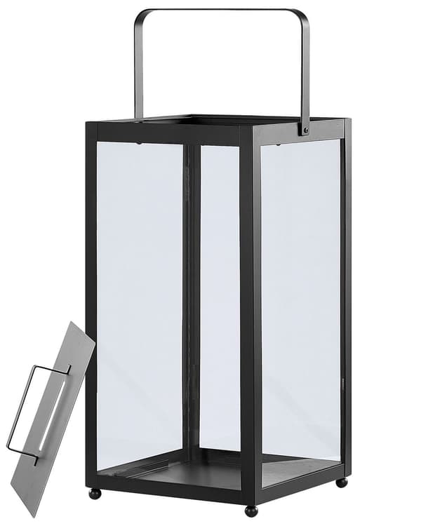 Kynttilälyhty musta metallia lasia 41 cm minimalistinen industriaalinen moderni tyyli