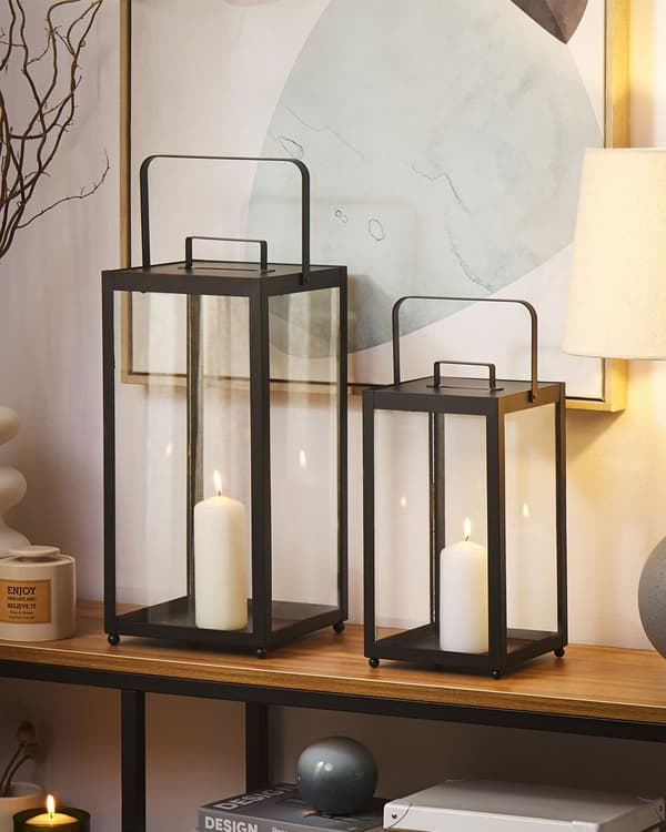 Kynttilälyhty musta metallia lasia 41 cm minimalistinen industriaalinen moderni tyyli