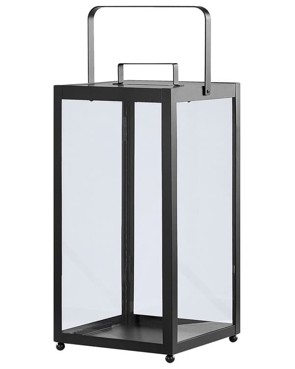 Kynttilälyhty musta metallia lasia 41 cm minimalistinen industriaalinen moderni tyyli