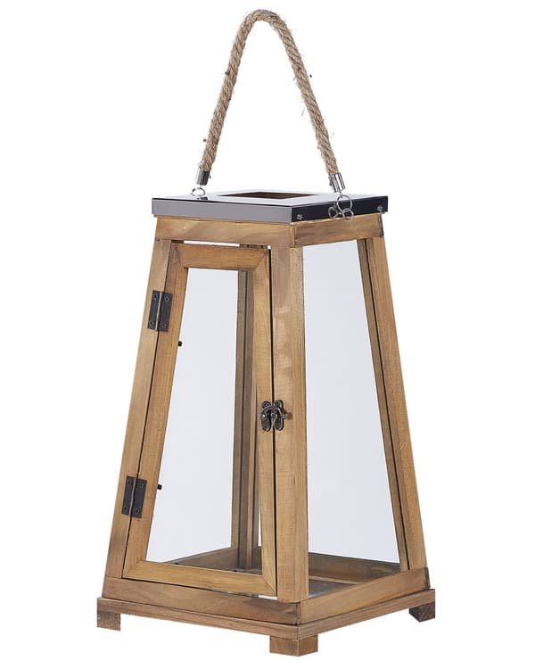 Lyhty ruskea 19 x 39 x 19 cm mäntypuu sisälle ulos kahvallinen