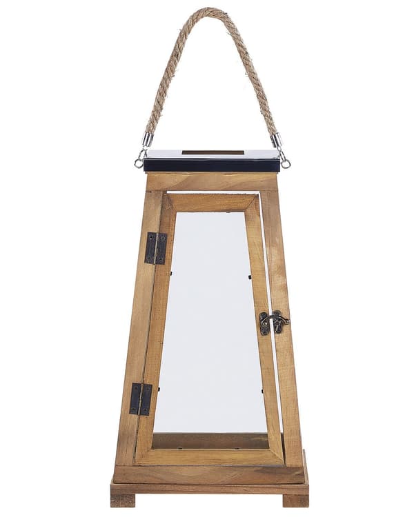 Lanterne Brun Fyrretræ og Glas 39 cm Dekorativ Stearinlysholder til Bloklys Moderne Indendørs med Bærehåndtag Udendørs Terrasse Tilbehør