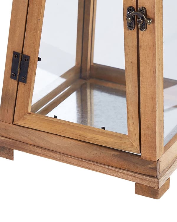 Lanterne Brun Fyrretræ og Glas 39 cm Dekorativ Stearinlysholder til Bloklys Moderne Indendørs med Bærehåndtag Udendørs Terrasse Tilbehør