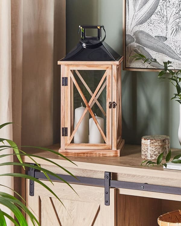 Elegant Træ Lanterne, Brun Moderne Design 61 cm