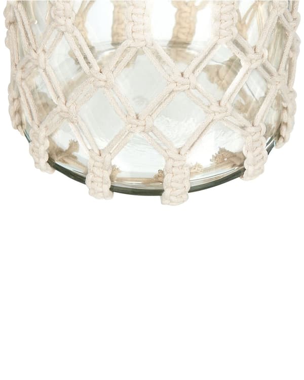Lanterne Hvid Bomuld og Glas 28 x 16 cm Dekorativ Glaslanterne Macrame Reb Flet Stearinlys Holder til Bloklys Boho Inspiration Bordpynt