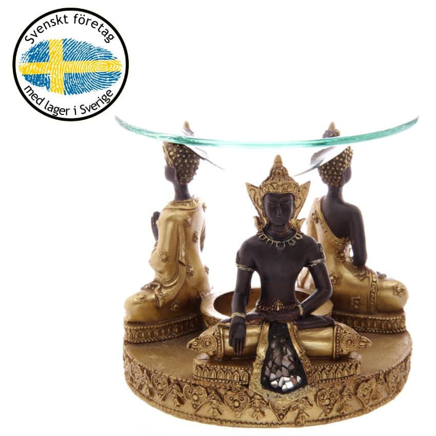 Guld & Brun Thai Buddha Aromalampa med Glas Mosaik Detaljer
