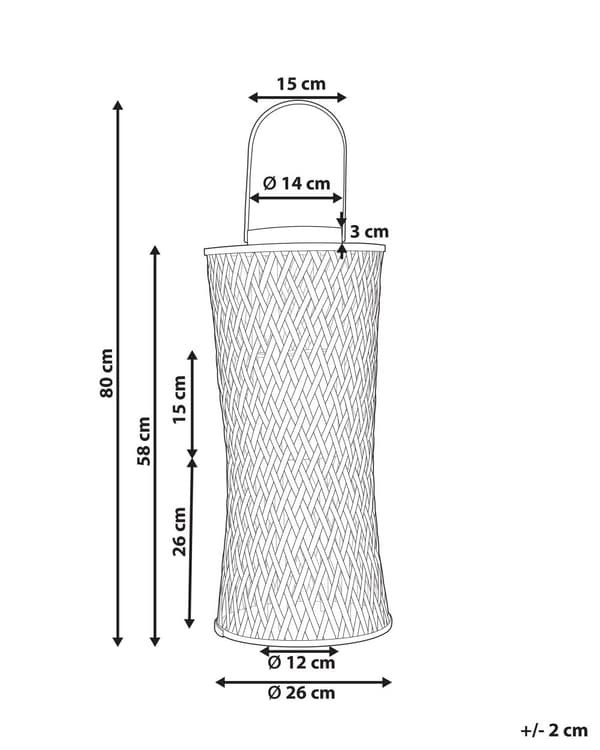 Lyhty luonnollinen bambupuu 58 cm lasikuppi kynttilälle boho tyyli