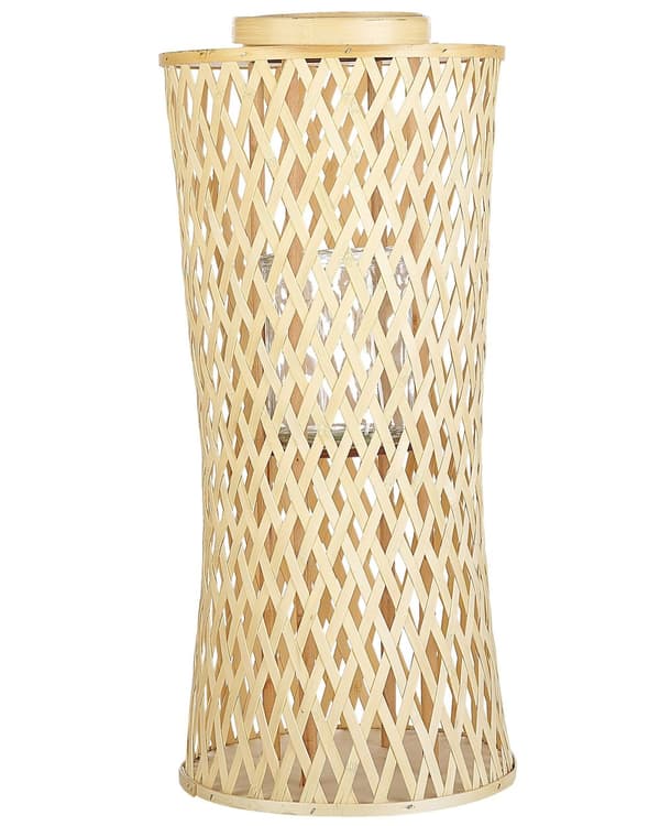 Lyhty luonnollinen bambupuu 58 cm lasikuppi kynttilälle boho tyyli