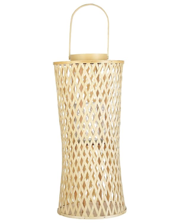 Lyhty luonnollinen bambupuu 58 cm lasikuppi kynttilälle boho tyyli