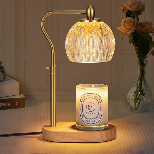 Kynttilänjalka lämmöllä, lamppu ajastimella ja himmentimellä, säädettävä korkeus kaikenkokoisille tuoksukynttilöille, mukaan lukien 2 x 50W lamppu Kulta Logs&Bronze