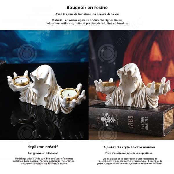 INN Ljusstake 9,5x21x9,5cm häxljusstake för mörk Halloween dekoration kontorsdekoration rekvisita vit ljussnusare