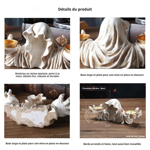 INN Ljusstake 9,5x21x9,5cm häxljusstake för mörk Halloween dekoration kontorsdekoration rekvisita vit ljussnusare