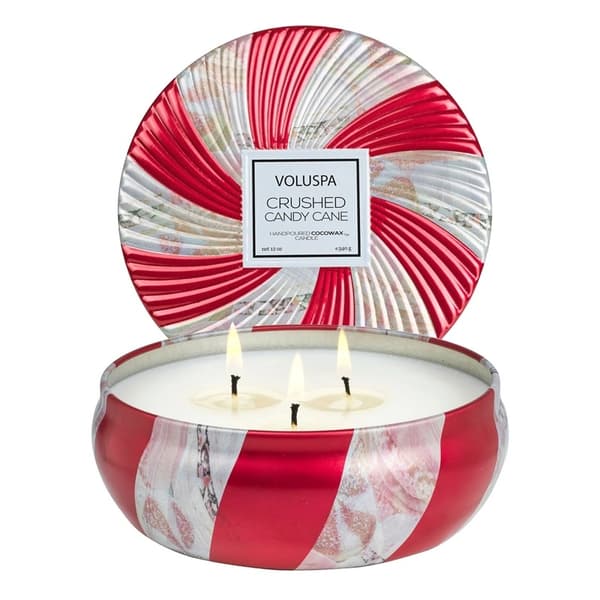 Voluspa Crushed Candy Cane 3-wick Tin Candle