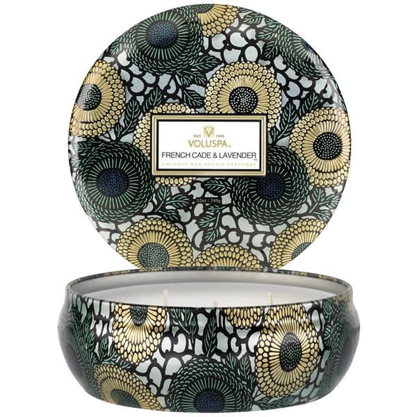 Voluspa 3-Wick Candle Decorative Tin French Cade & Lavender 340g