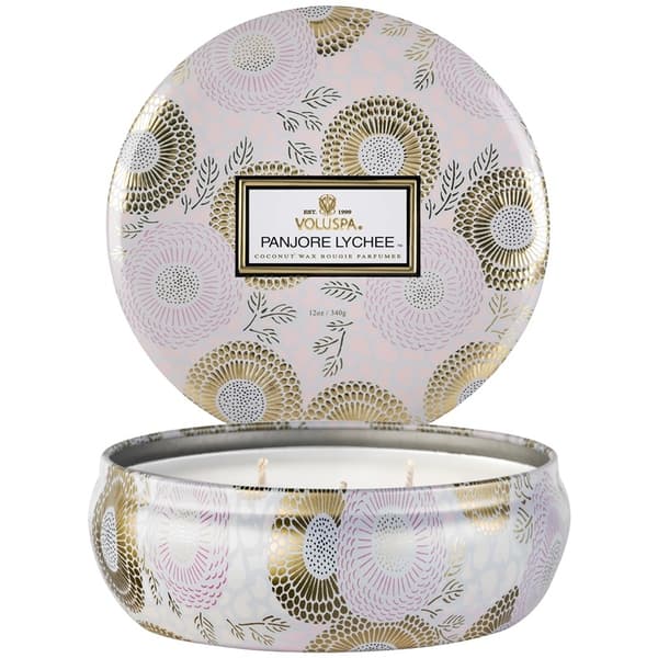 Voluspa 3-Wick Candle Decorative Tin Panjore Lychee 340g
