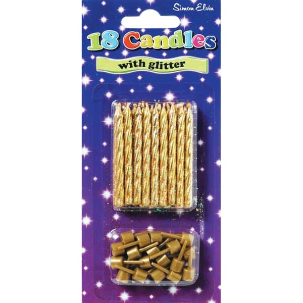 Simon Elvin 18 Glitter Birthday Candles With Holders (Pack Of 6) Gold One Size