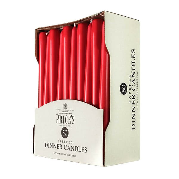 Prices Tapered Unwrapped Dinner Candles (Pack Of 50) Red One Size