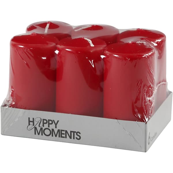 Blockljus - Röd - H: 10 cm - dia. 50 mm - 6 st
