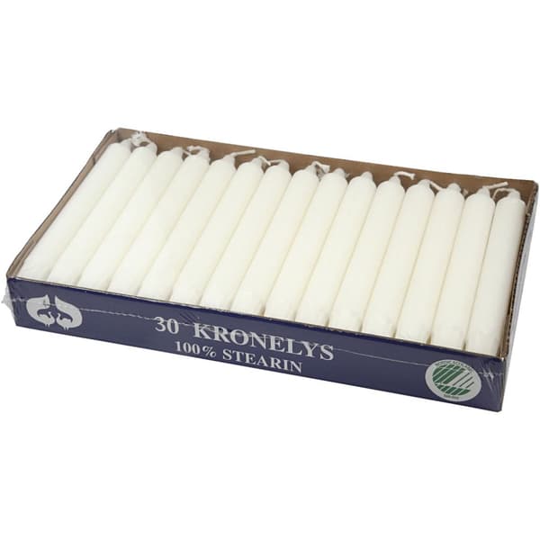 Kronljus - dia. 23 mm - H: 20 cm - Vit - 30 st