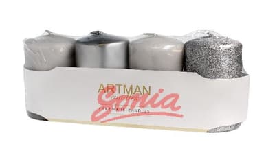 ARTMAN Candle decorative 4-Pack Mix silver - small roller 1op.-4p