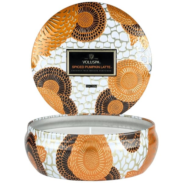 Voluspa 3-Wick Decorative Tin Candle Spiced Pumpkin Latte 340g