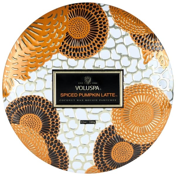 Voluspa 3-Wick Decorative Tin Candle Spiced Pumpkin Latte 340g