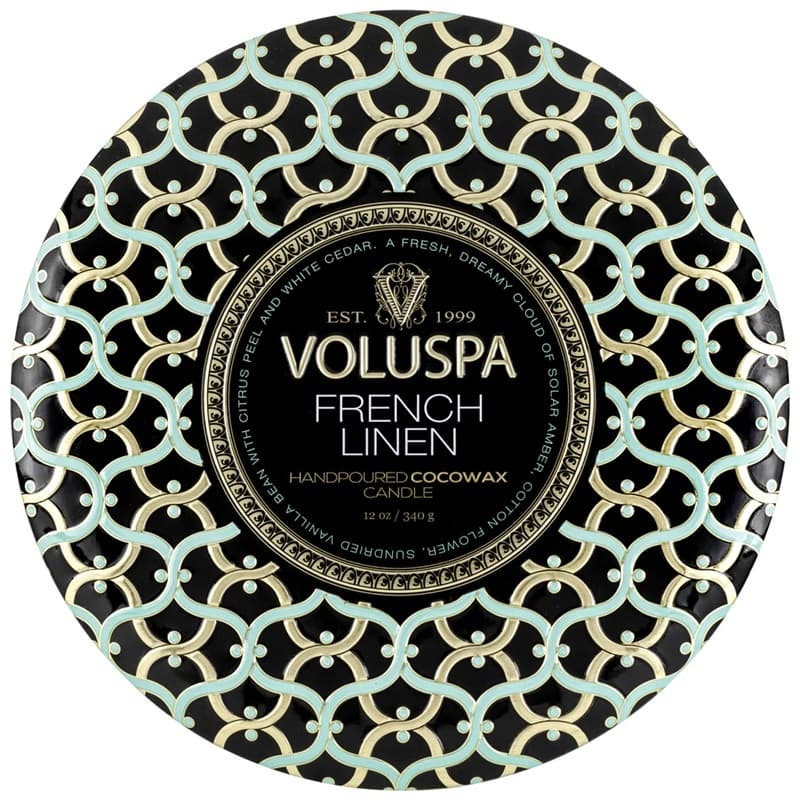 Voluspa 3-Wick Candle Decorative Tin French Linen 340g