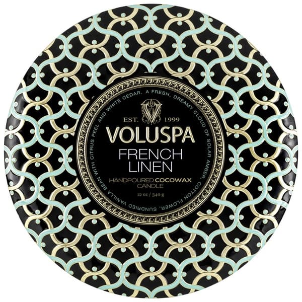 Voluspa 3-Wick Candle Decorative Tin French Linen 340g