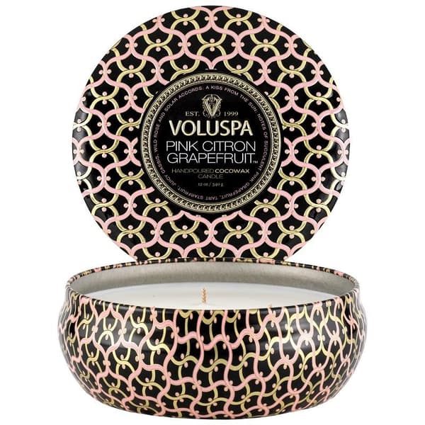Voluspa 3-Wick Candle Decorative Tin Pink Citron Grapefruit 340g