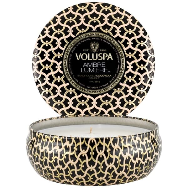 Voluspa 3-Wick Candle Decorative Tin Ambre Lumiere 340g
