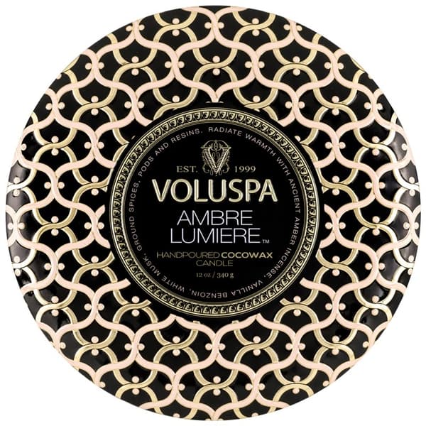 Voluspa 3-Wick Candle Decorative Tin Ambre Lumiere 340g