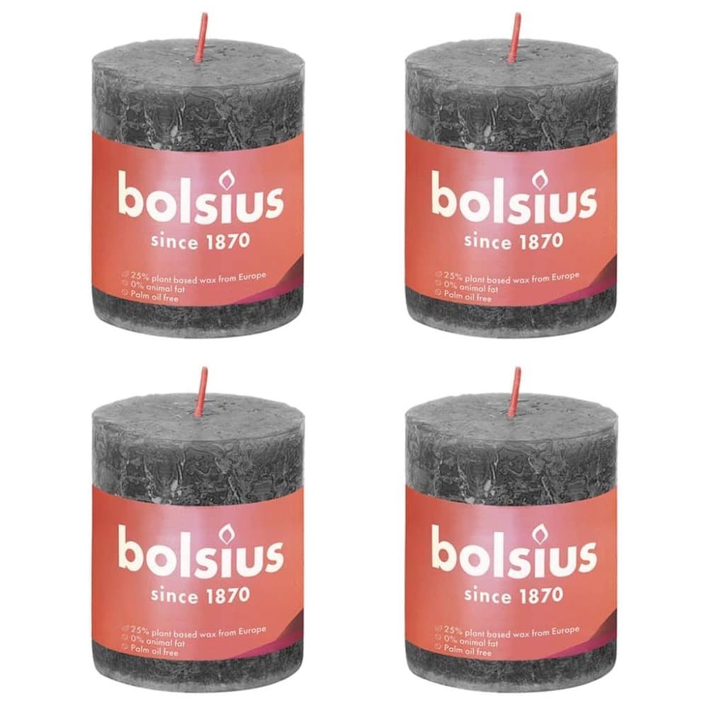Bolsius Rustika blockljus 4-pack 80x68 mm stormgrå
