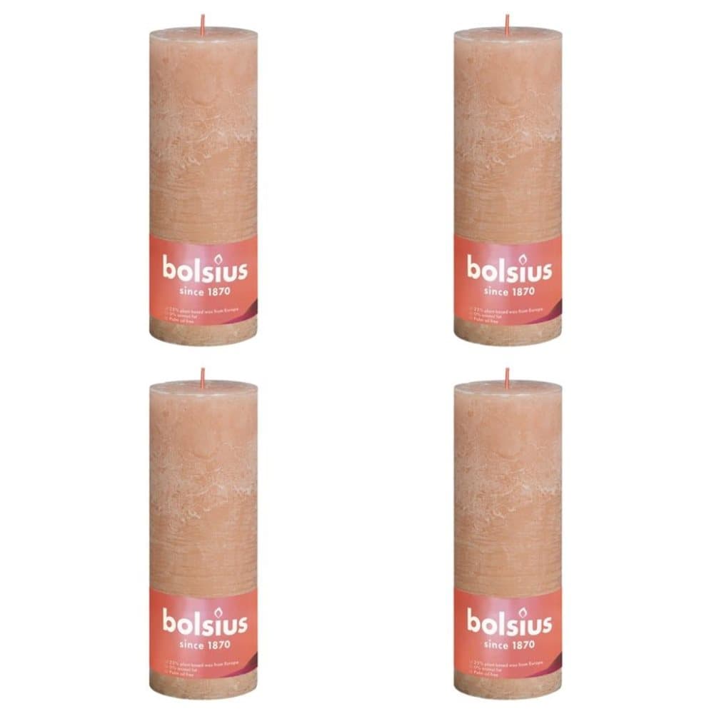 Bolsius Rustika blockljus 4-pack 190x68 mm ljusrosa