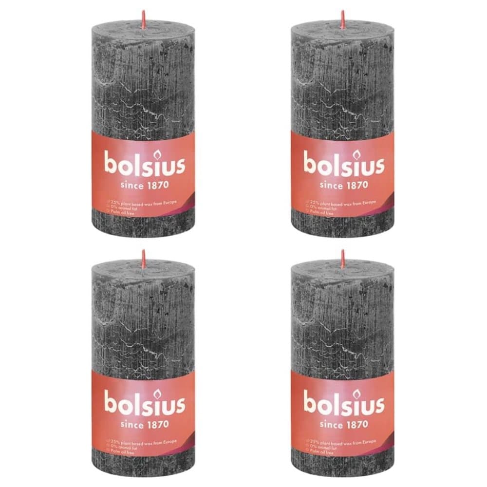 Bolsius Rustika blockljus 4-pack 130x68 mm stormgrå