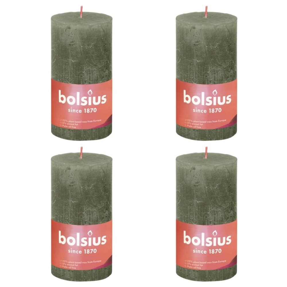 Bolsius Rustika blockljus 4-pack 130x68 mm olivgrön