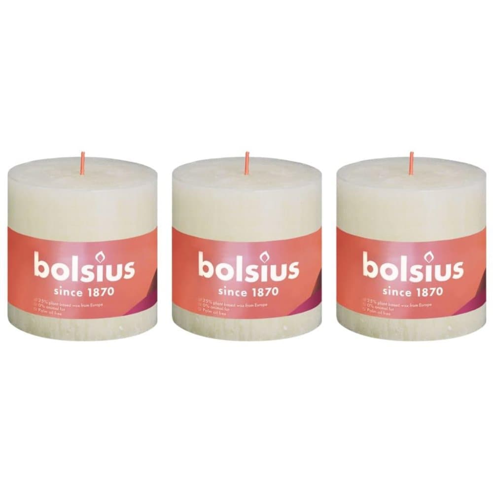 Bolsius Blockljus Shine 3-pack 100x100 mm mjuk pärla