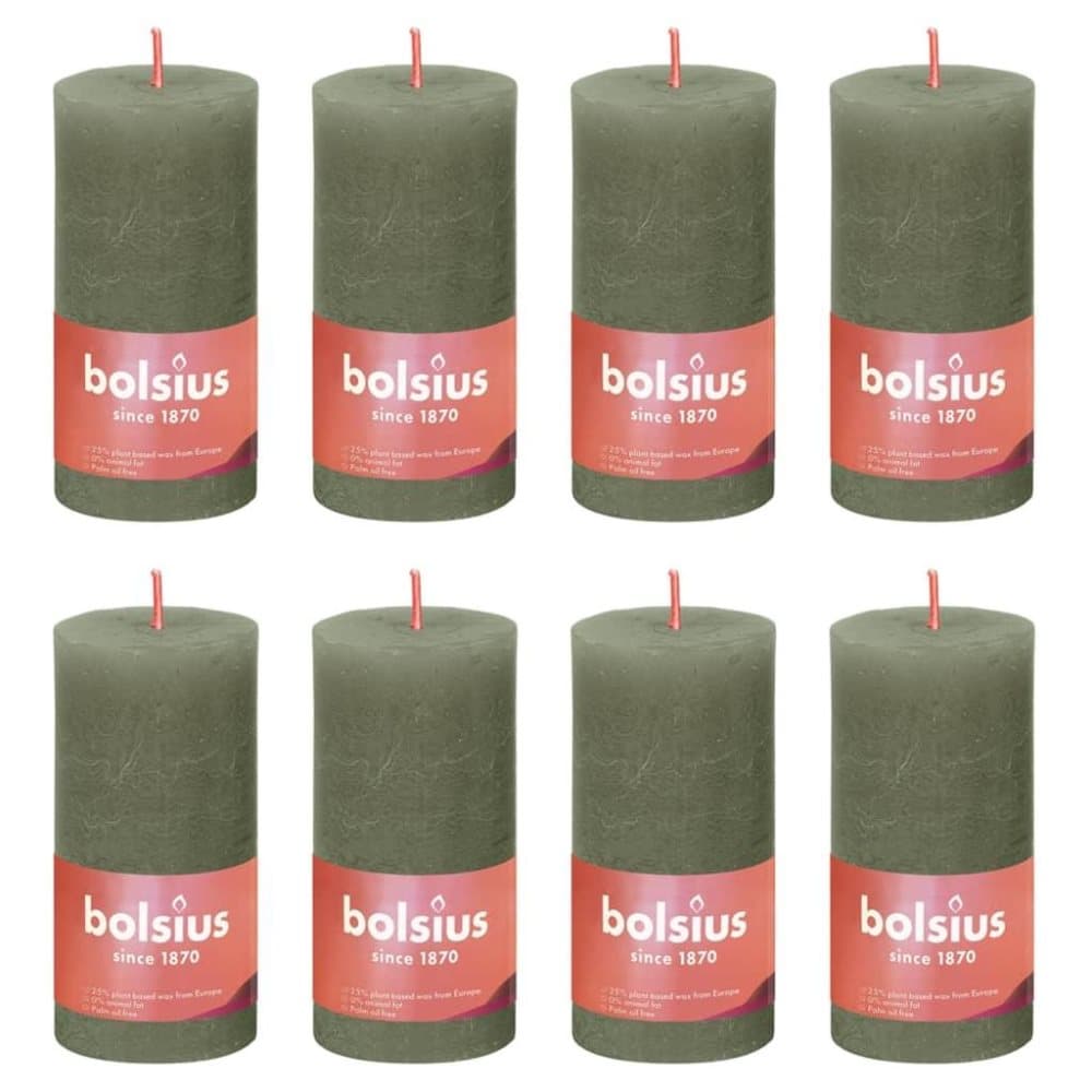 Bolsius Rustika blockljus 8-pack 100x50 mm olivgrön