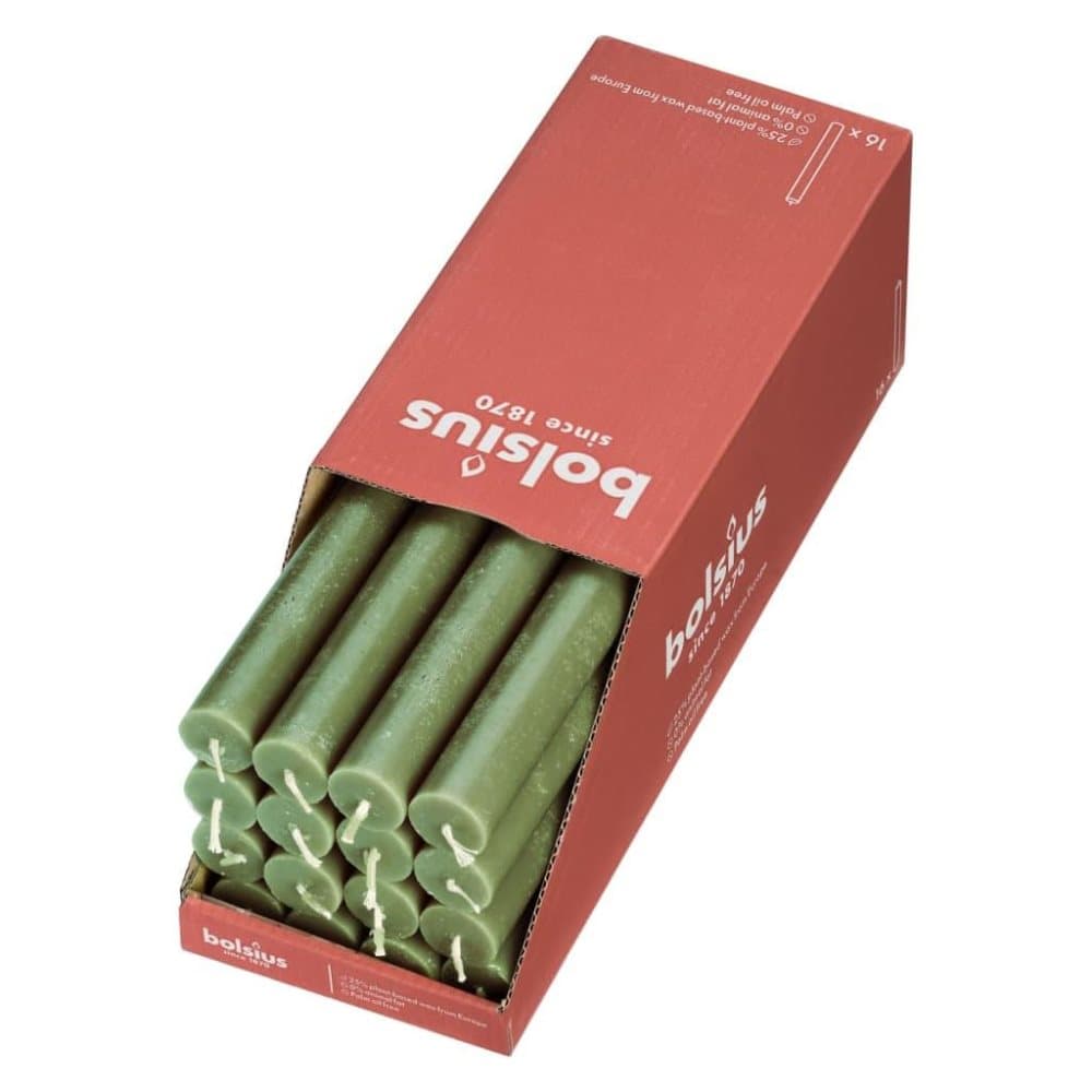 Bolsius Ljus 16-pack 27 cm olivfärgade