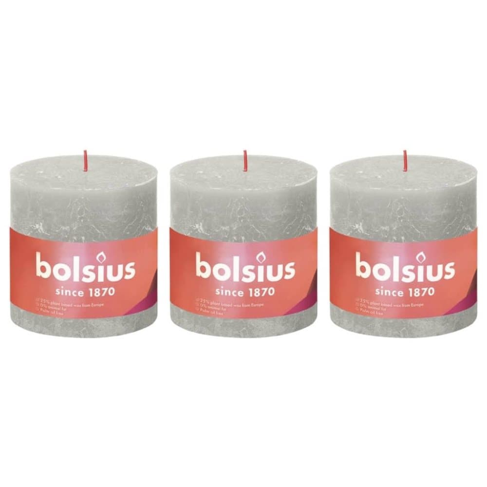 Bolsius Blockljus Shine 3-pack 100x100 mm sandgrå