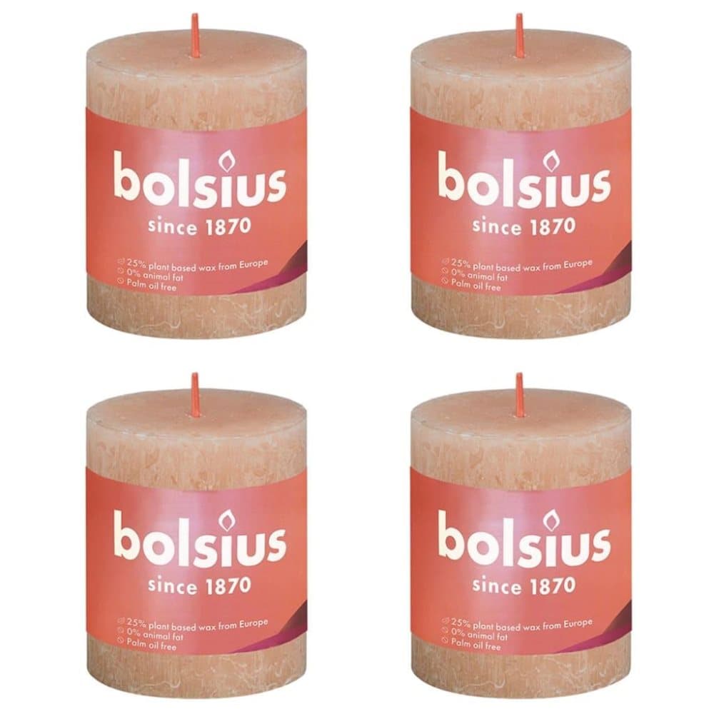 Bolsius Rustika blockljus 4-pack 80x68 mm ljusrosa