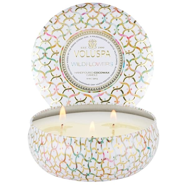 Voluspa 3-Wick Candle Decorative Tin Wildflowers 340g
