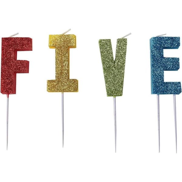 Amscan Glitter 5th Birthday Pick Candles (Pack of 4) Red/Gold/Blue One Size