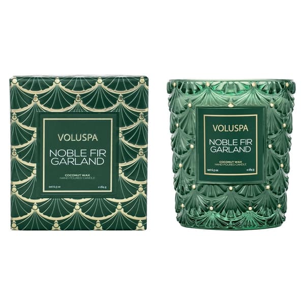 Voluspa Boxed Textured Glass Candle Noble Fir Garland 184g