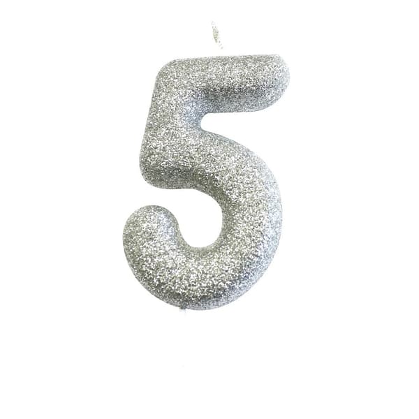 Anniversary House Metallic Glitter 5th Birthday Pick Candle Silver One Size