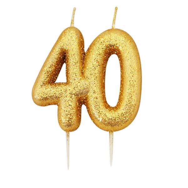 Anniversary House Metallic Glitter 40th Birthday Candle Gold One Size