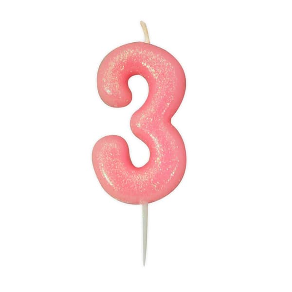 Anniversary House Metallic 3rd Birthday Pick Candle Pink One Size