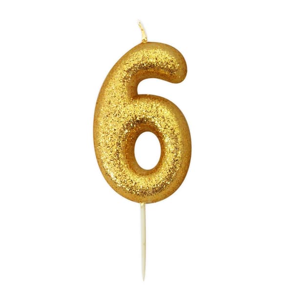 Anniversary House Metallic Glitter 6th Birthday Candle