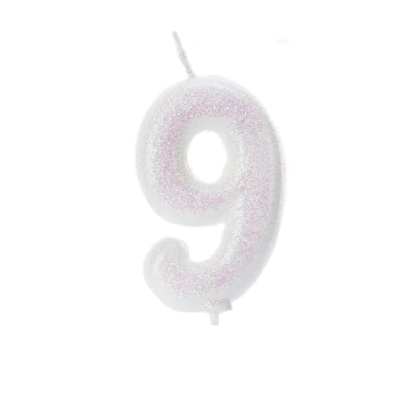 Anniversary House Glitter Iridescent 9th Birthday Candle White One Size