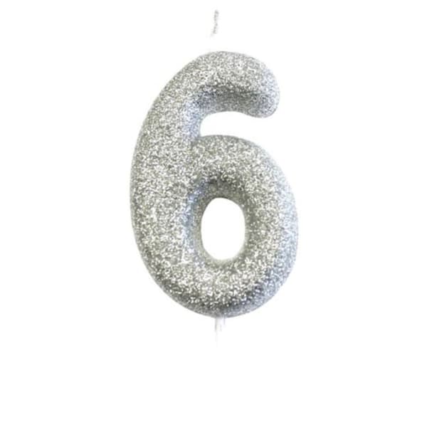 Anniversary House Metallic Glitter 6th Birthday Pick Candle Silver One Size
